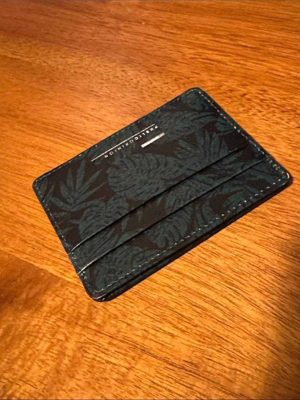 Men's Slim Card & Key Holder in Dark Green Leaf Pattern